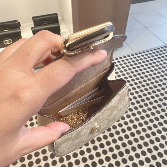 Coach Morgan Card Case On A Chain In Blocked Signature Canvas - Picture 7 of 10